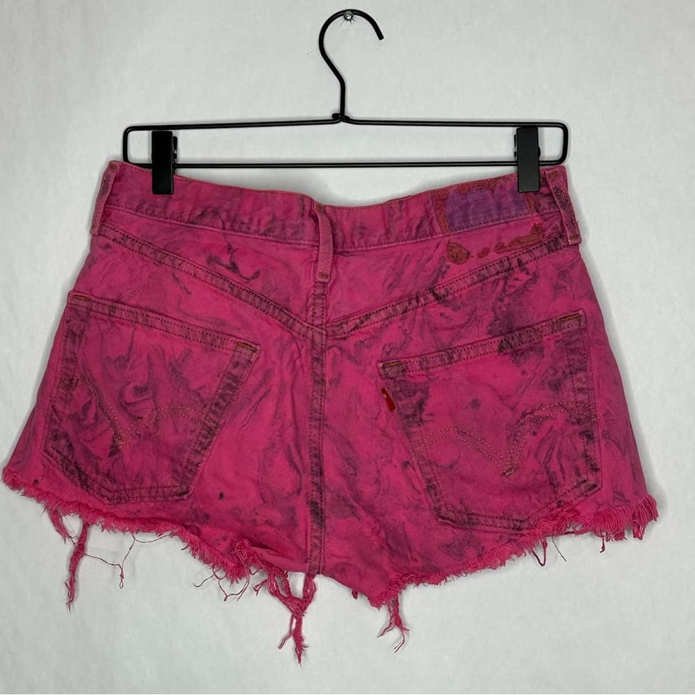 Levi’s Urban Outfitters Pink Tie Distressed Cutoff Shorts 32 High Rise Festival - Thumbnail 2