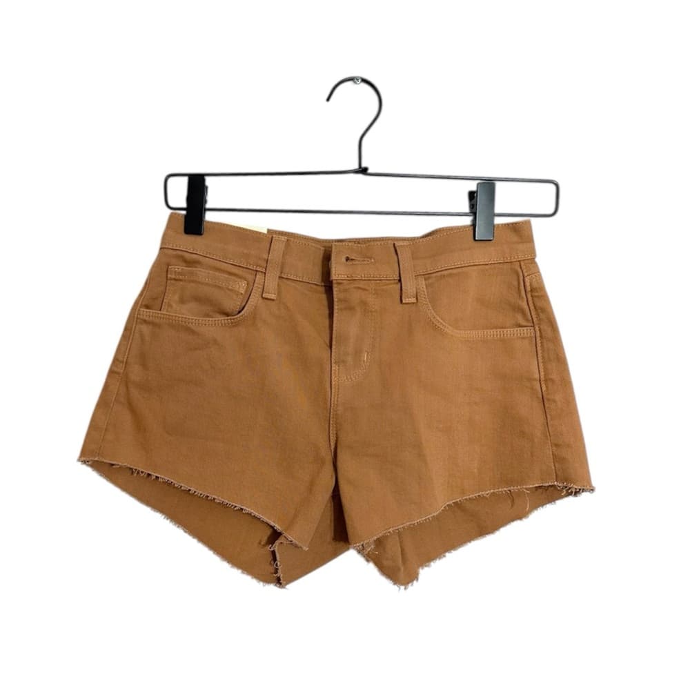 L’AGENCE Dark Camel Audrey Mid-Rise Raw Hem Denim Shorts 24 Bohemian Festival - Thumbnail 3