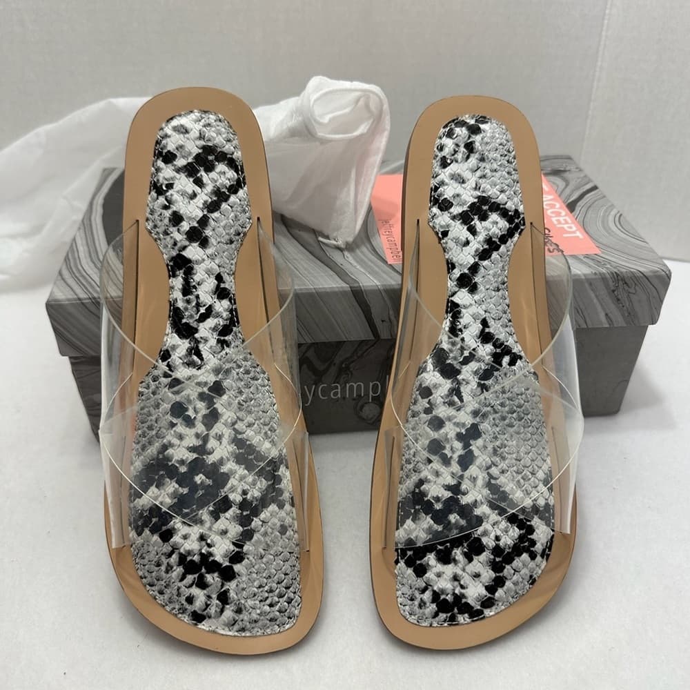 Jeffrey Campbell Cleah Strap Slides Snakeskin Footbed Sandals NIB Clear Size 8 - Thumbnail 8