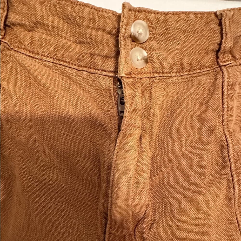 Joie High Rise Linen Blend Double Button Shorts Washed Carmel Brown Size 4 - Thumbnail 8
