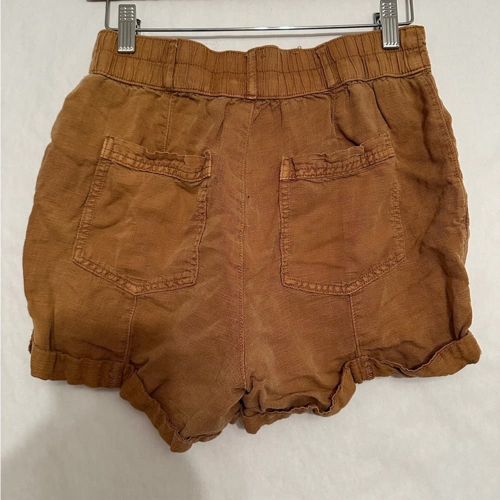 Joie High Rise Linen Blend Double Button Shorts Washed Carmel Brown Size 4 - Thumbnail 6