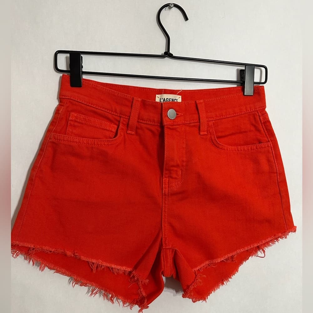 L’AGENCE Revolve Ryland Short in Red Frayed Hem Denim Shorts Bohemian Size 24 - Thumbnail 6