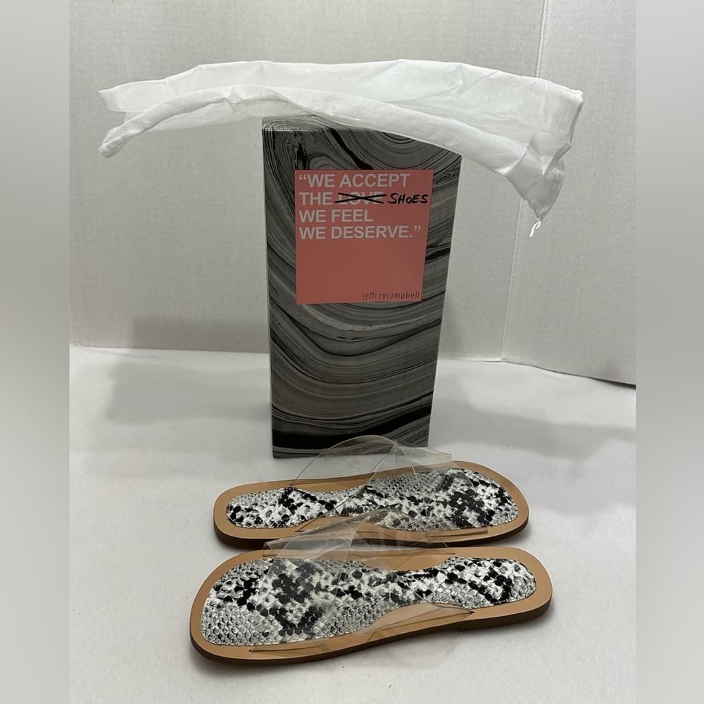 Jeffrey Campbell Cleah Strap Slides Snakeskin Footbed Sandals NIB Clear Size 8 - Thumbnail 9