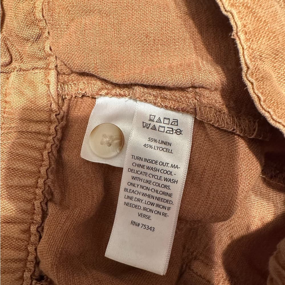 Joie High Rise Linen Blend Double Button Shorts Washed Carmel Brown Size 4 - Thumbnail 3