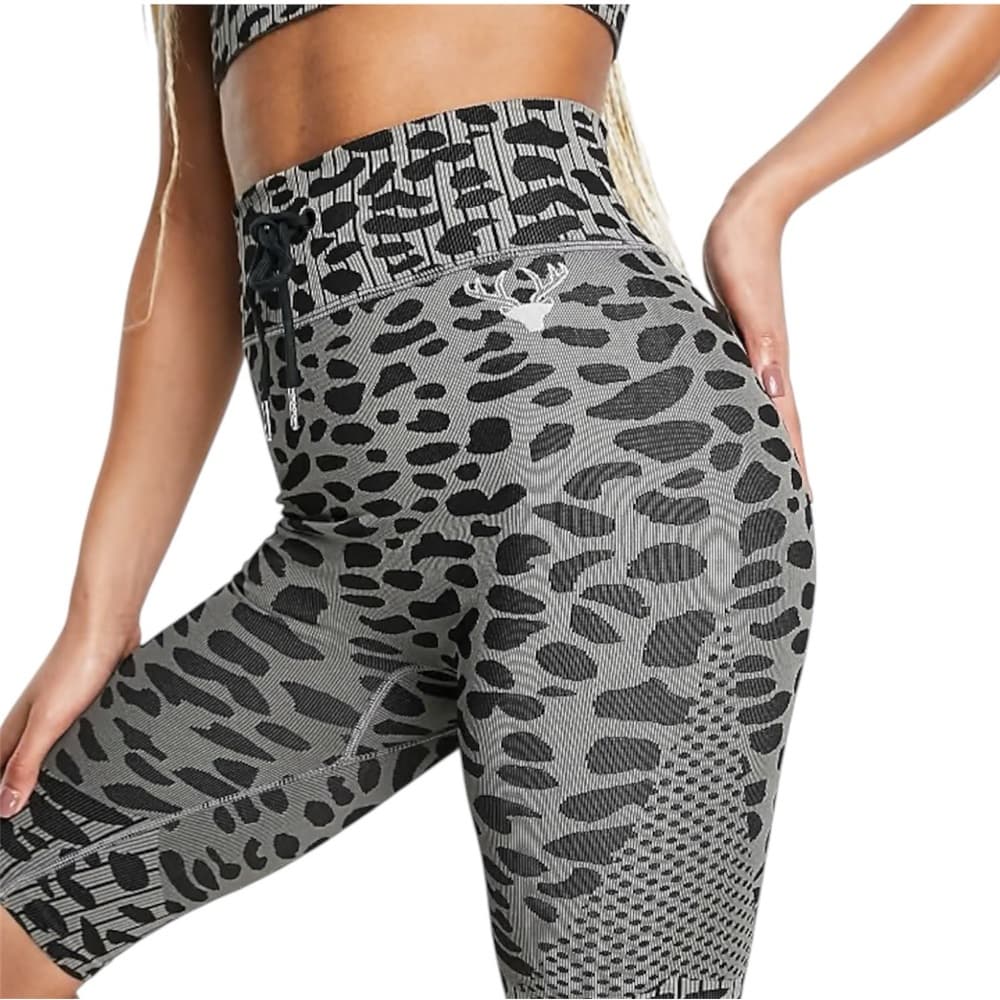 Twill Active Tie Waist Seamless Shorts Grey Leopard Print High Waist Size Large - Thumbnail 7