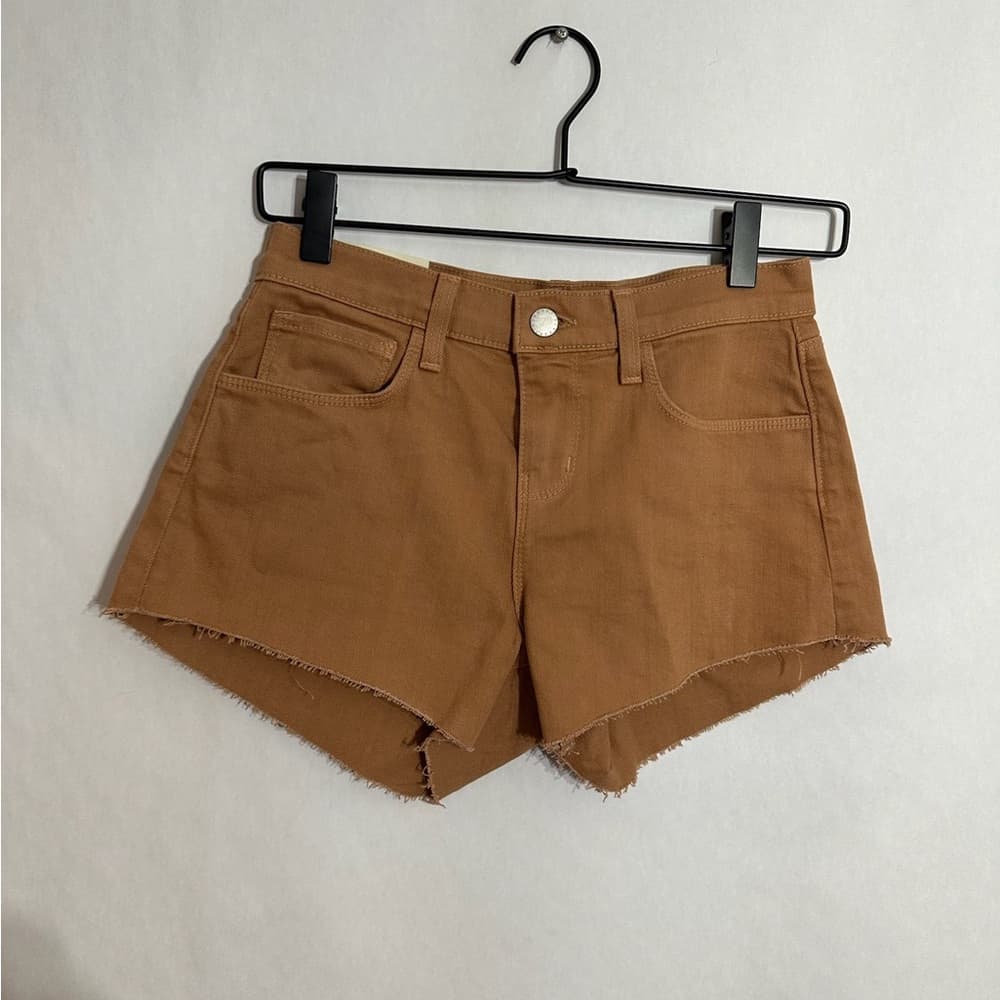 L’AGENCE Dark Camel Audrey Mid-Rise Raw Hem Denim Shorts 24 Bohemian Festival - Thumbnail 10
