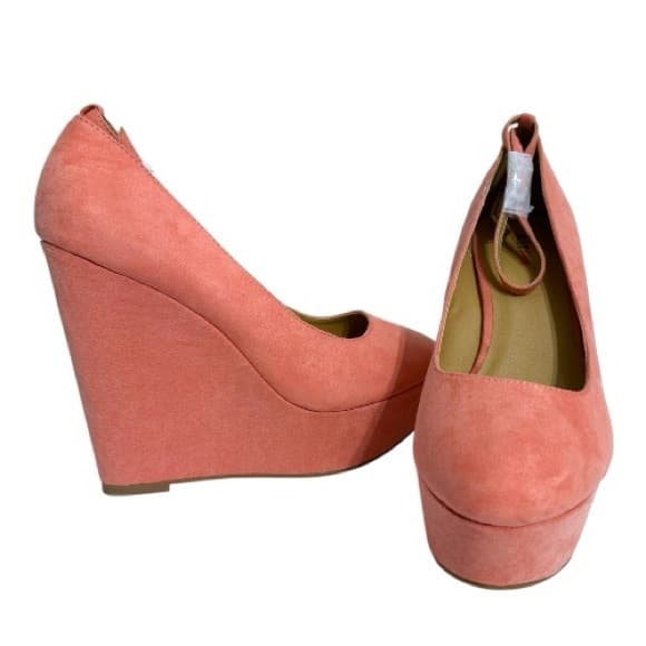 NIB JustFab Ceres Coral Suede Platform Wedge Heels Y2K Size 8.5 - Thumbnail 11