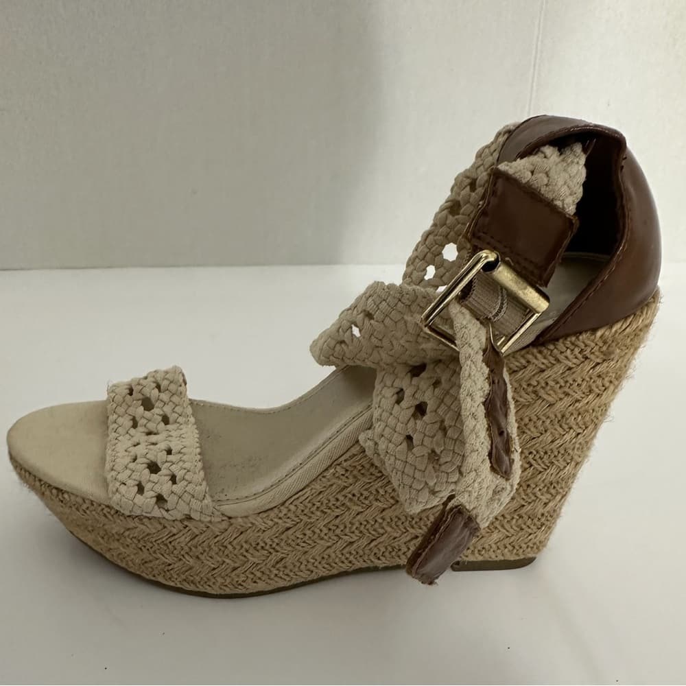 Brash Crochet Strap Espadrille Wedge Sandals Platform Neutral Y2K Size 8 - Thumbnail 5