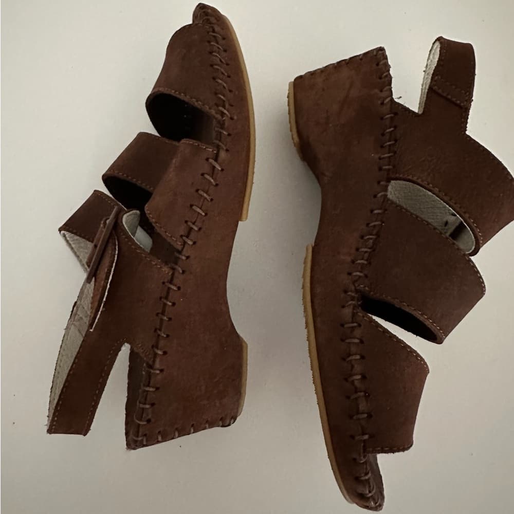 NEW Le Plume Italy Brown Leather Strap Open Toe Wedge Sandals IT 37 (US 6.5-7) - Thumbnail 3
