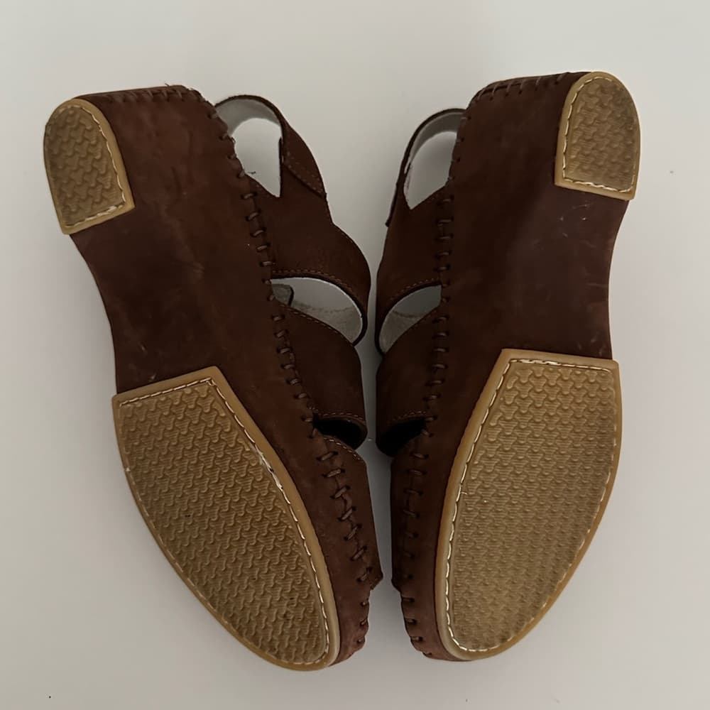 NEW Le Plume Italy Brown Leather Strap Open Toe Wedge Sandals IT 37 (US 6.5-7) - Thumbnail 6