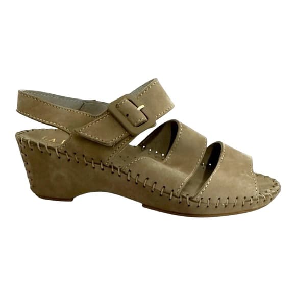 NEW Le Plume Italy Tan Leather Strapped Open Toe Wedge Sandals IT 37 (US 6.5-7) - Thumbnail 12