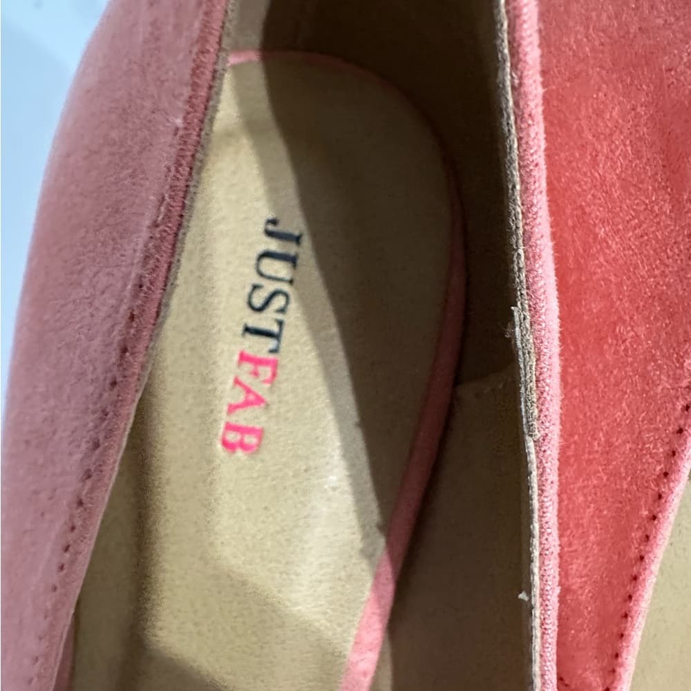 NIB JustFab Ceres Coral Suede Platform Wedge Heels Y2K Size 8.5 - Thumbnail 3