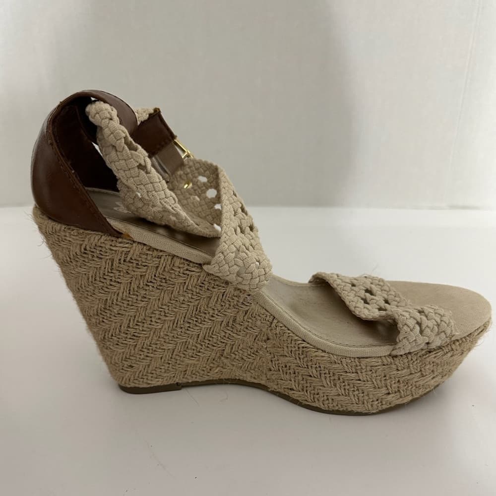 Brash Crochet Strap Espadrille Wedge Sandals Platform Neutral Y2K Size 8 - Thumbnail 7