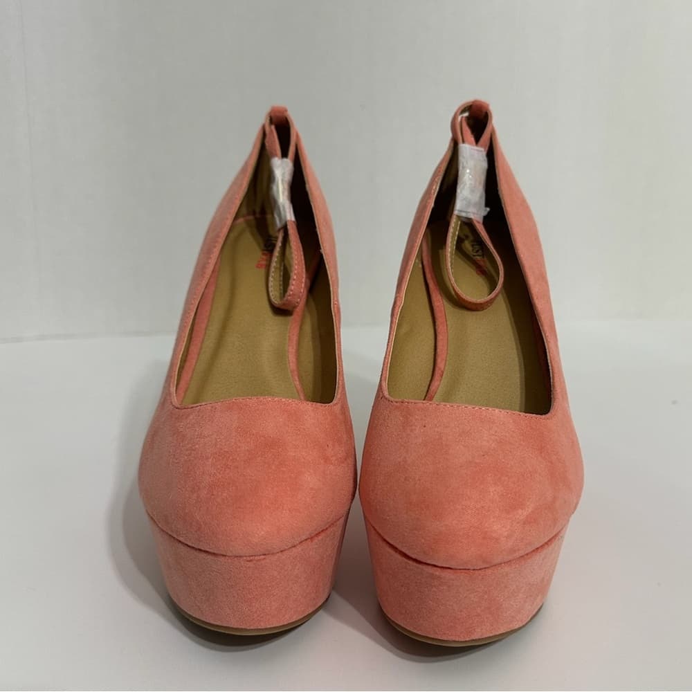 NIB JustFab Ceres Coral Suede Platform Wedge Heels Y2K Size 8.5 - Thumbnail 8