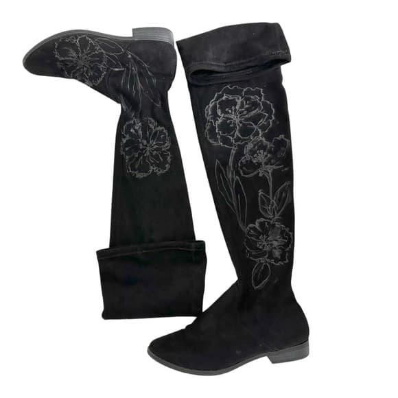 Express Black Floral Embroidered Over-the-Knee Boots Size 7 - Thumbnail 12