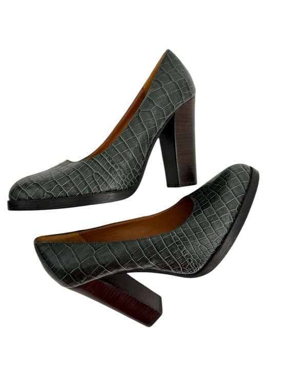 & Other Stories Croc Embossed Platform Block Heel Pumps US 6 Quiet Luxury - Thumbnail 12