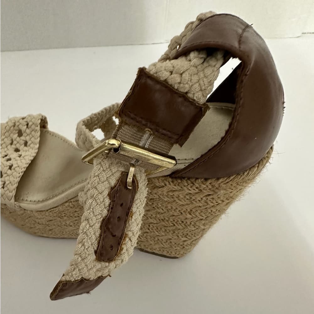 Brash Crochet Strap Espadrille Wedge Sandals Platform Neutral Y2K Size 8 - Thumbnail 3