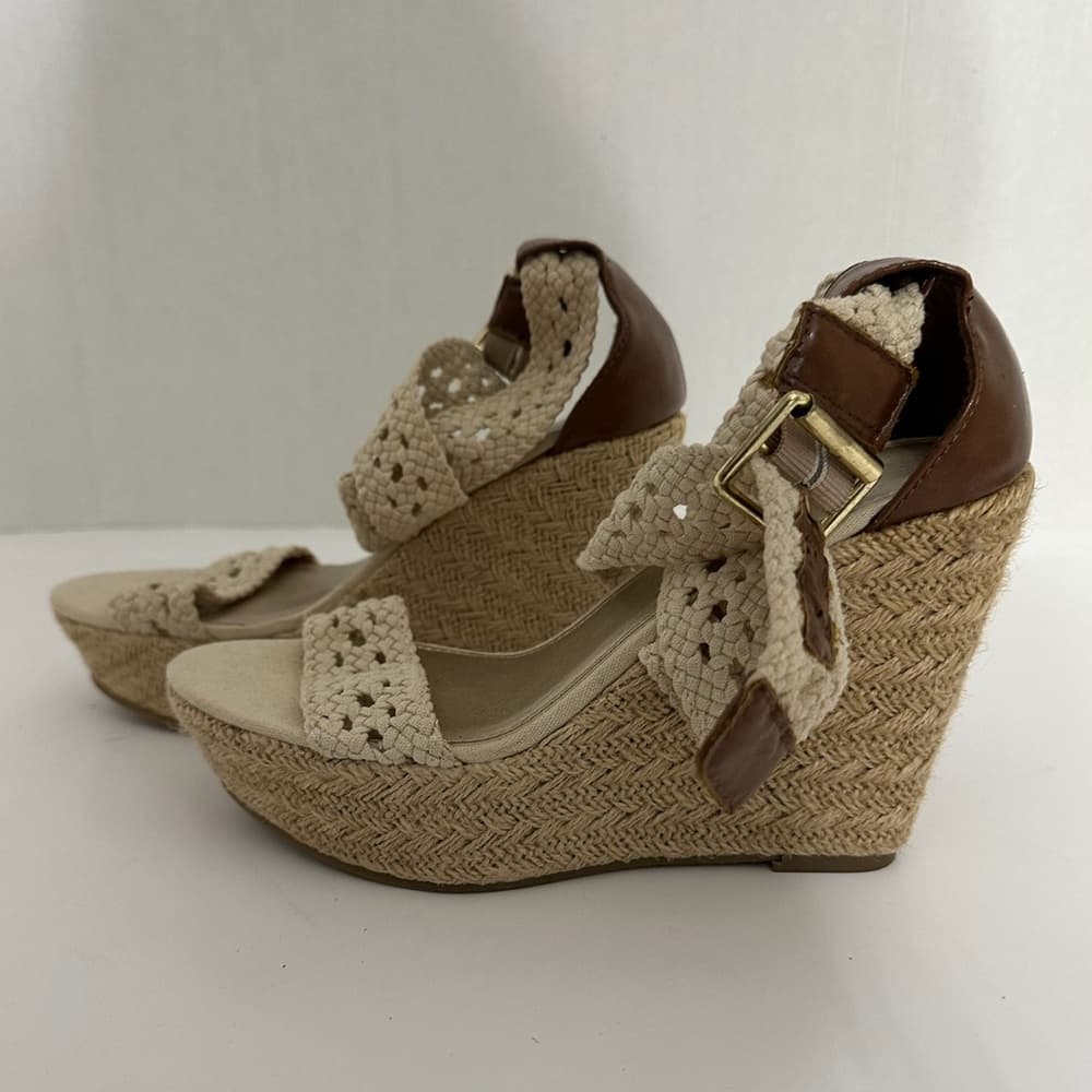 Brash Crochet Strap Espadrille Wedge Sandals Platform Neutral Y2K Size 8 - Thumbnail 4