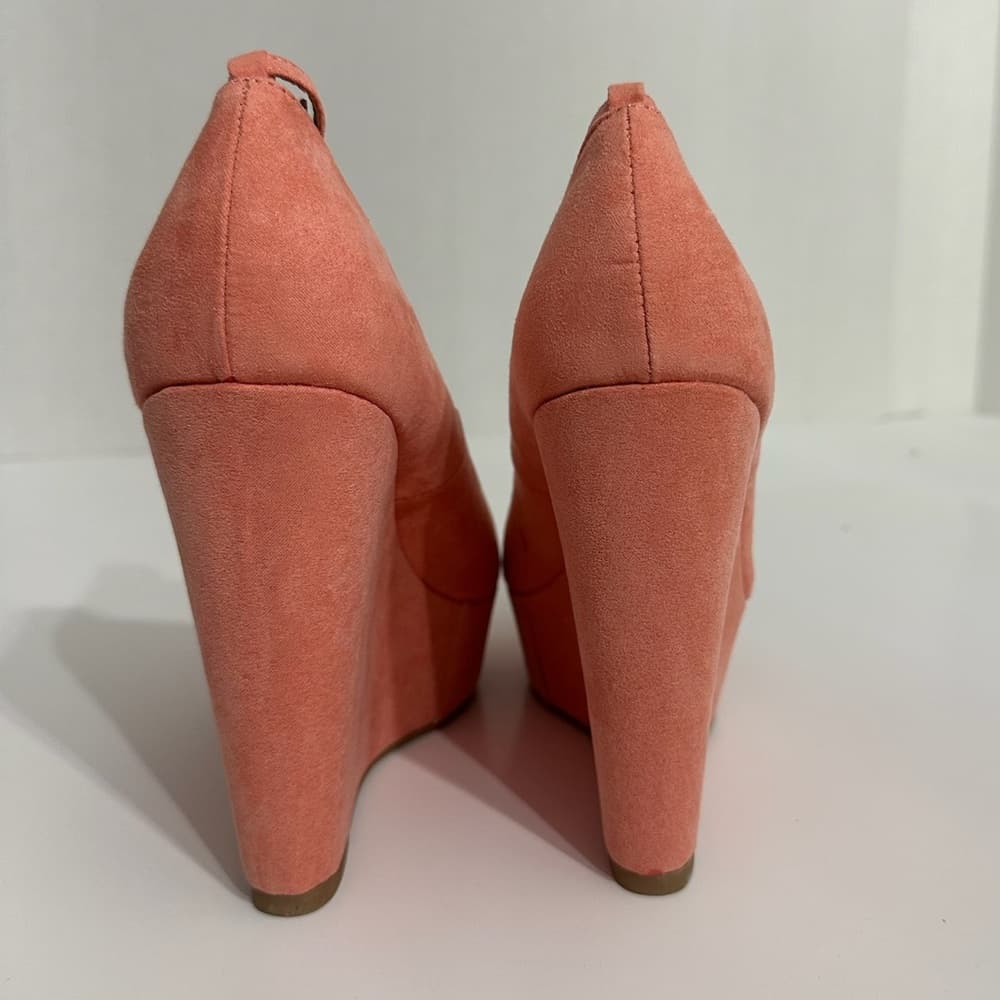 NIB JustFab Ceres Coral Suede Platform Wedge Heels Y2K Size 8.5 - Thumbnail 5