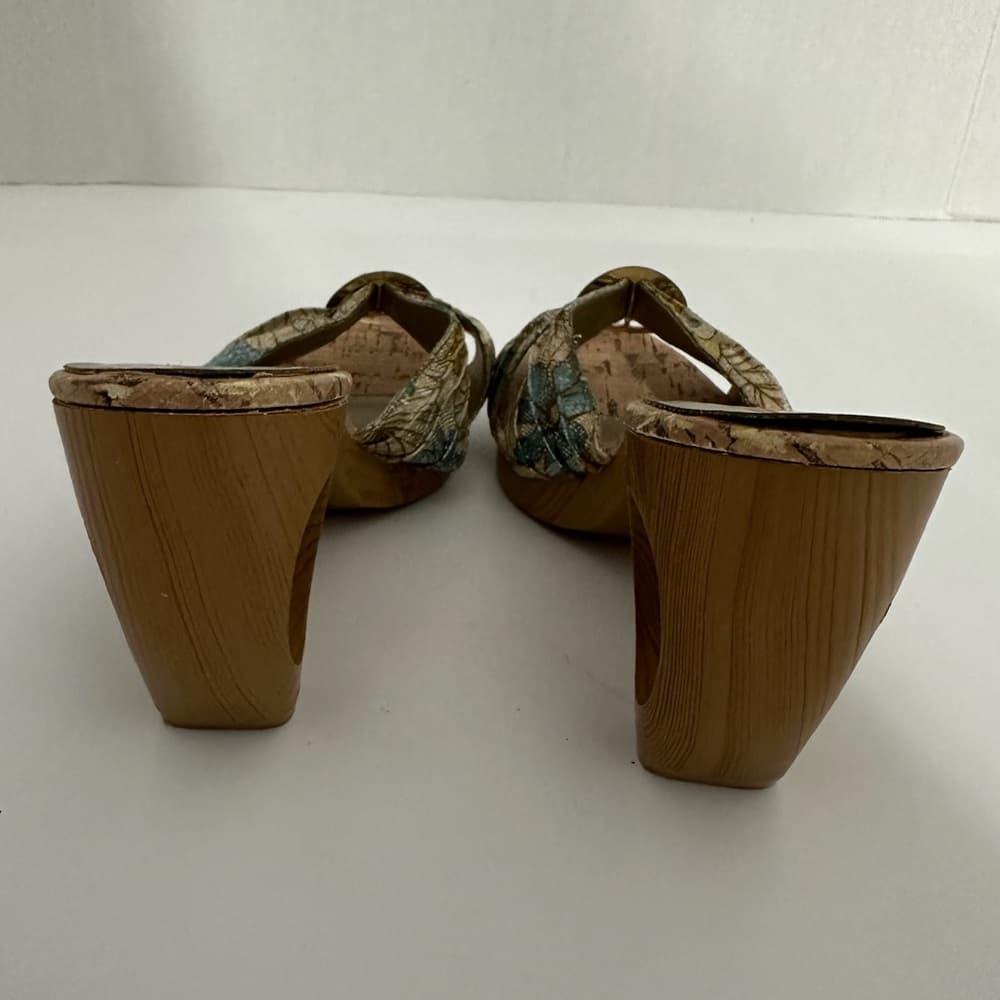 Petals Bling Jacquard Cork-Look Platform Mules Gold Ring Y2K Size 7 - Thumbnail 3