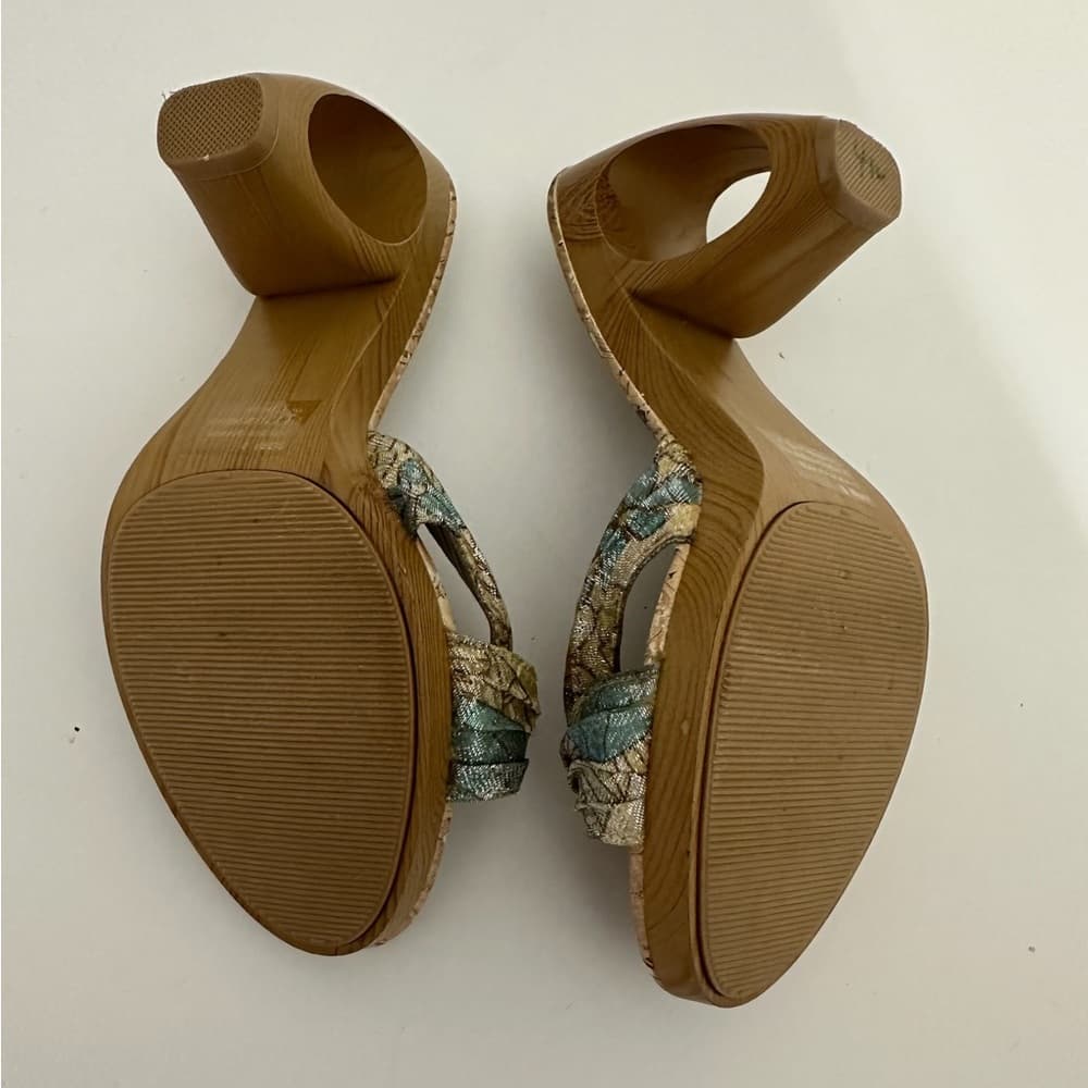 Petals Bling Jacquard Cork-Look Platform Mules Gold Ring Y2K Size 7 - Thumbnail 8