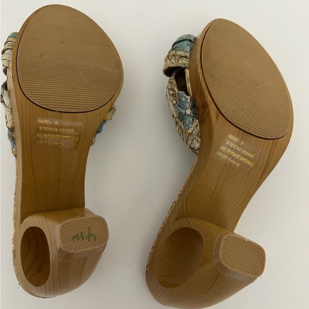 Petals Bling Jacquard Cork-Look Platform Mules Gold Ring Y2K Size 7 - Thumbnail 9