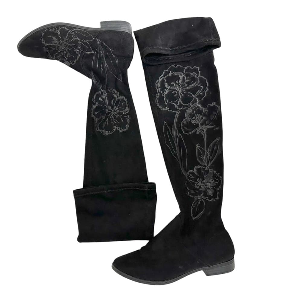 Express Black Floral Embroidered Over-the-Knee Boots Size 7 - Thumbnail 11