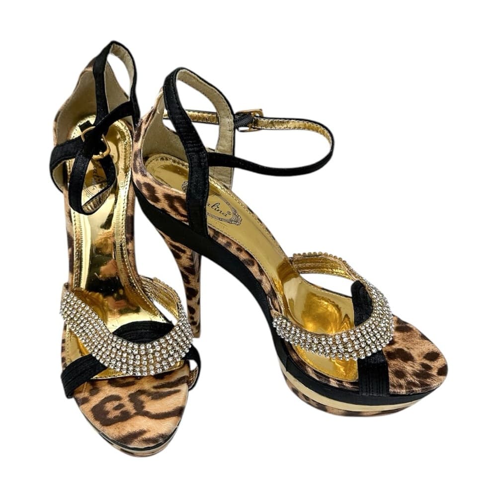 NEW Y2K Italina Leopard Print Rhinestone Platform Stiletto Heels Vintage 8.5 - Thumbnail 16
