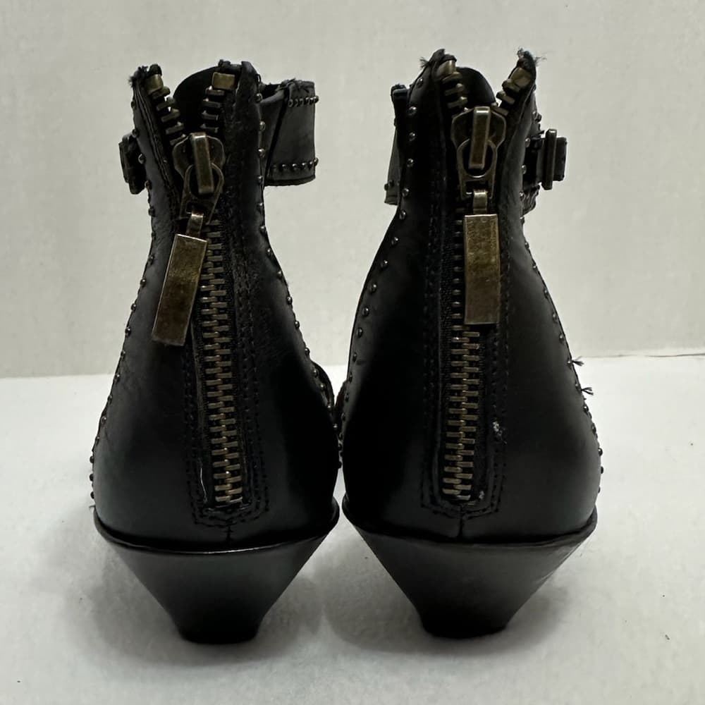 Adam Tucker Lexa Black Studded Leather Kitten Heel Ankle Strap Sandals Size 8 - Thumbnail 5