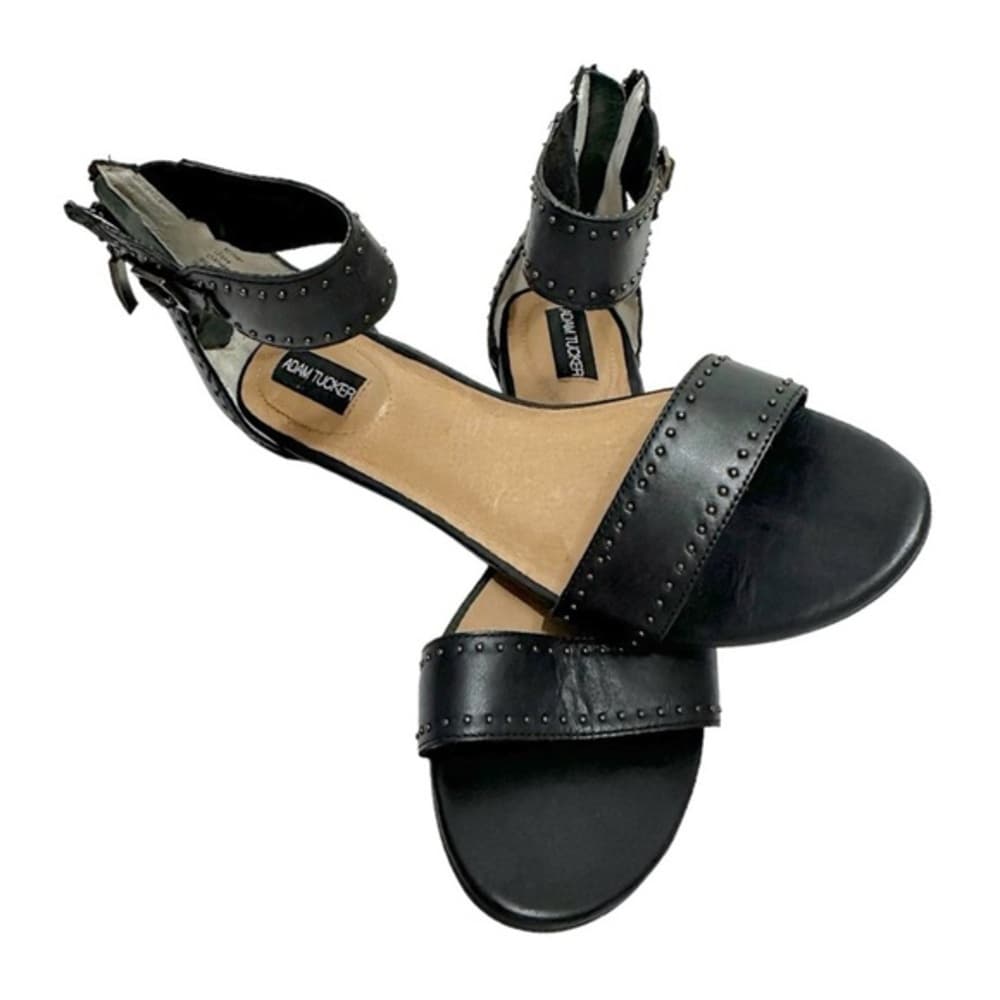Adam Tucker Lexa Black Studded Leather Kitten Heel Ankle Strap Sandals Size 8 - Thumbnail 9