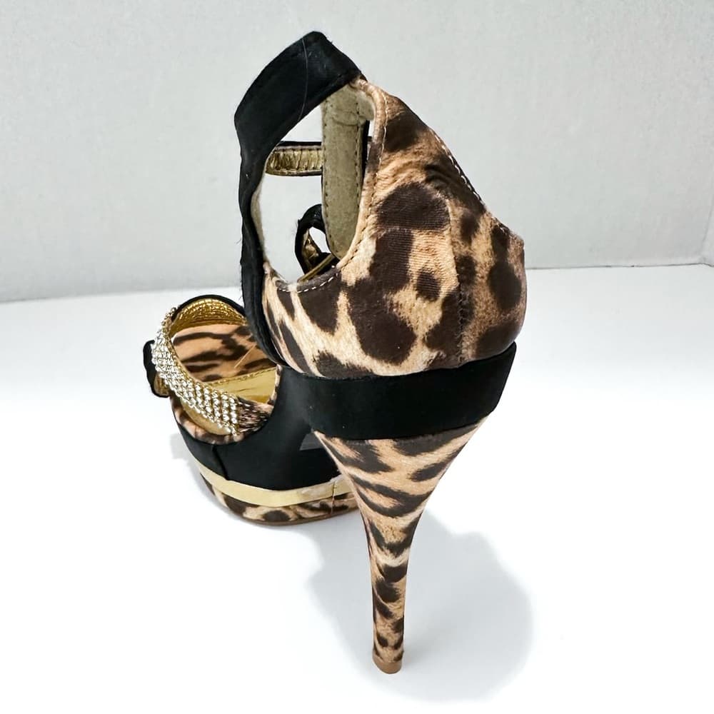 NEW Y2K Italina Leopard Print Rhinestone Platform Stiletto Heels Vintage 8.5 - Thumbnail 14