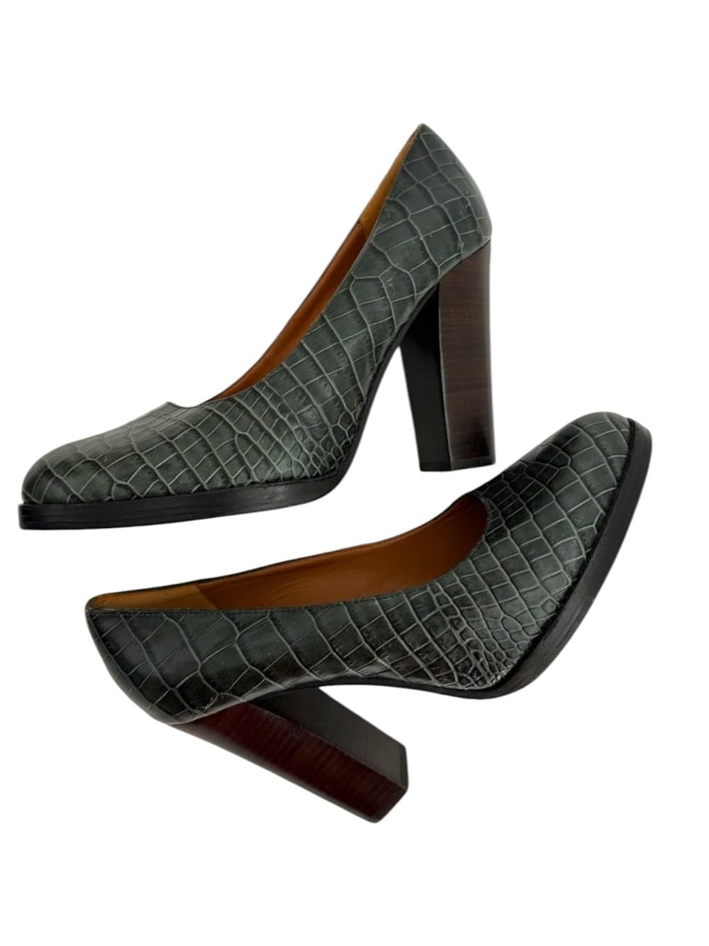 & Other Stories Croc Embossed Platform Block Heel Pumps US 6 Quiet Luxury - Thumbnail 11
