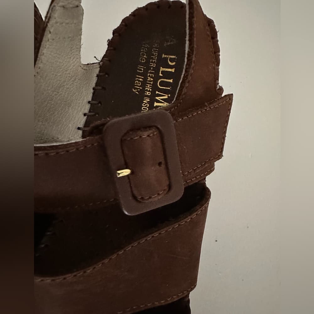 NEW Le Plume Italy Brown Leather Strap Open Toe Wedge Sandals IT 37 (US 6.5-7) - Thumbnail 5