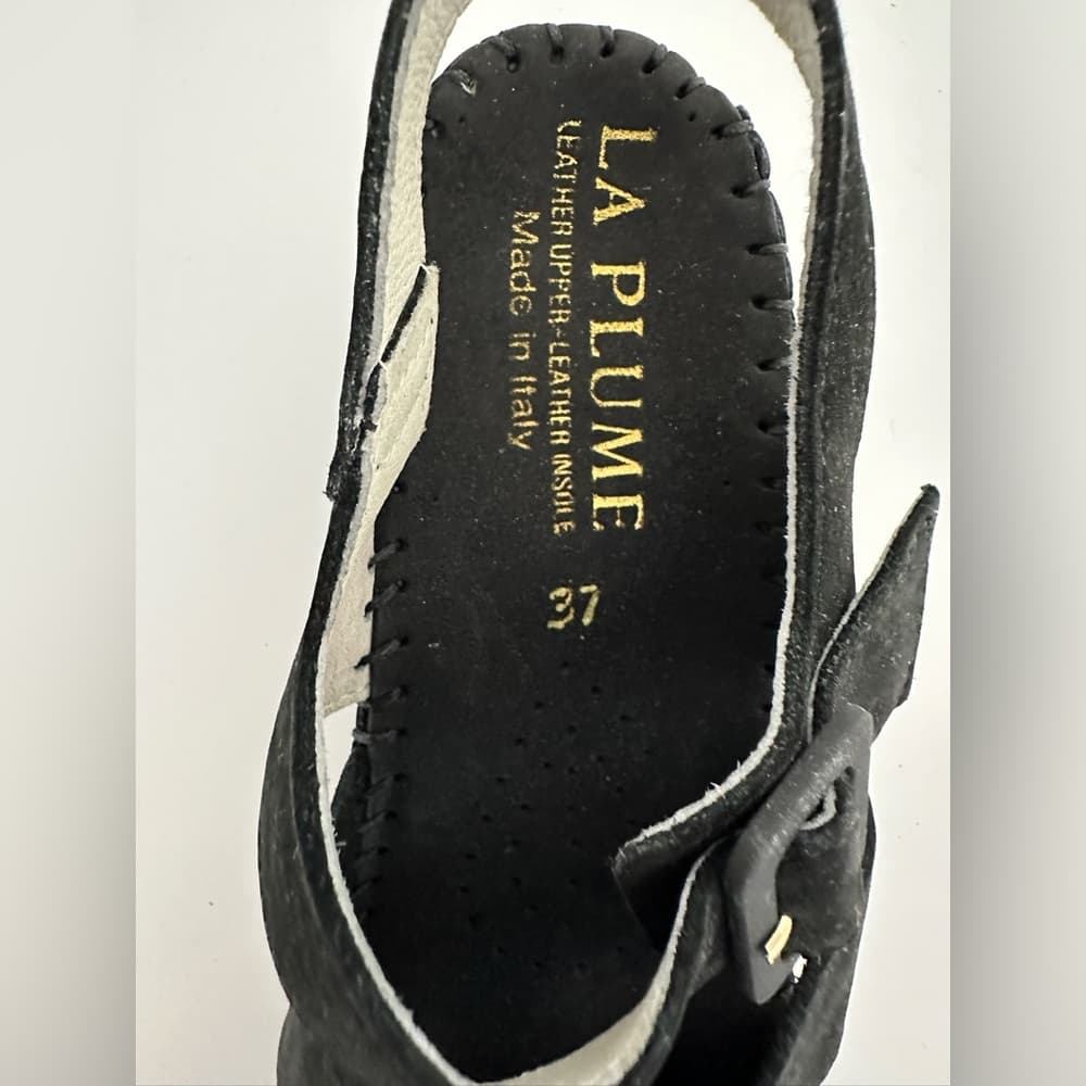 NEW Le Plume Italy Black Leather Strap Open Toe Wedge Sandals IT 37 (US 6.5-7) - Thumbnail 3
