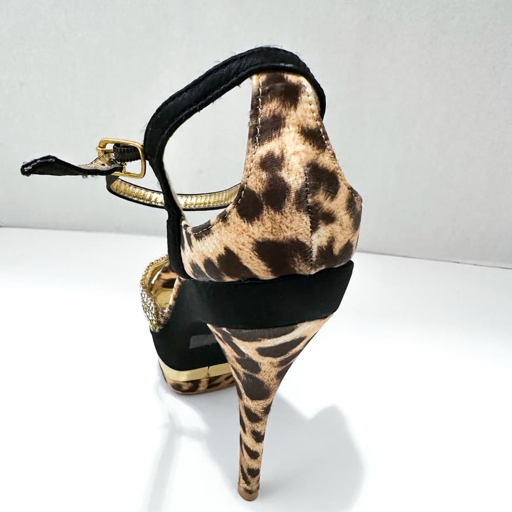 NEW Y2K Italina Leopard Print Rhinestone Platform Stiletto Heels Vintage 8.5 - Thumbnail 9