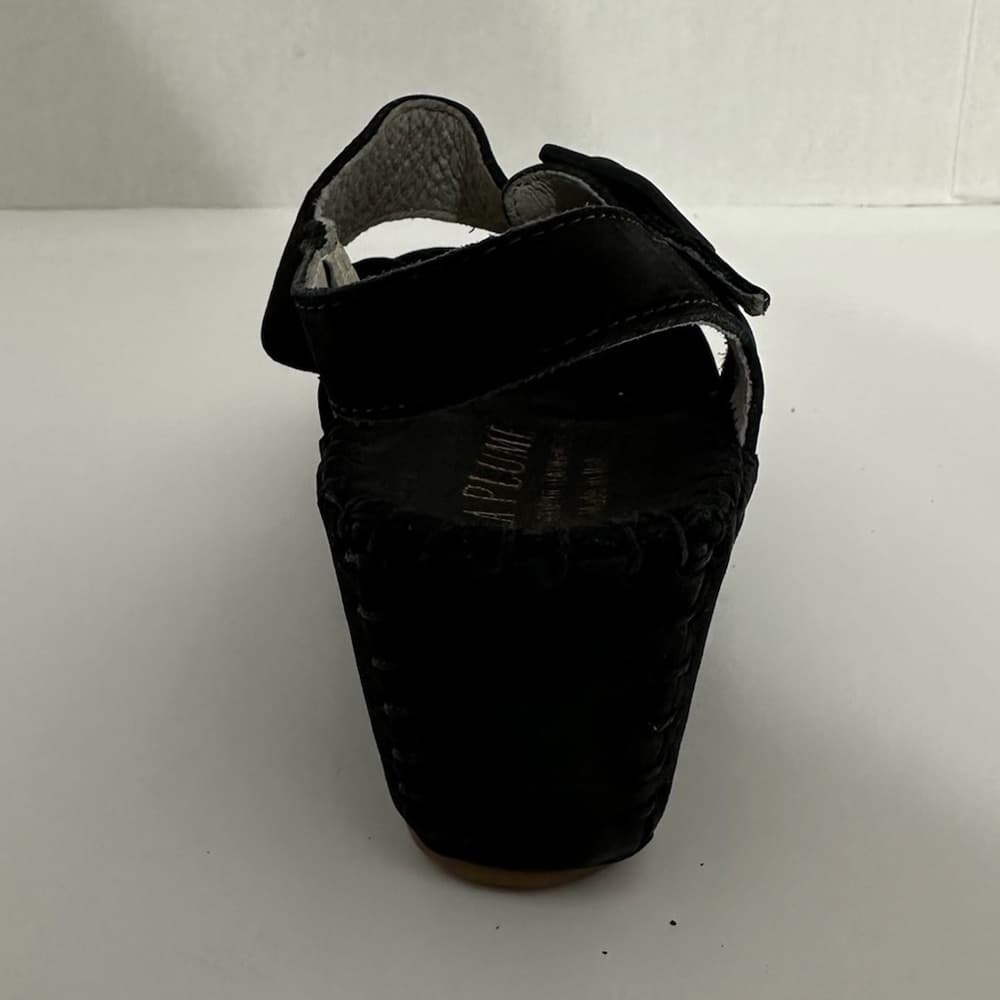 NEW Le Plume Italy Black Leather Strap Open Toe Wedge Sandals IT 37 (US 6.5-7) - Thumbnail 6