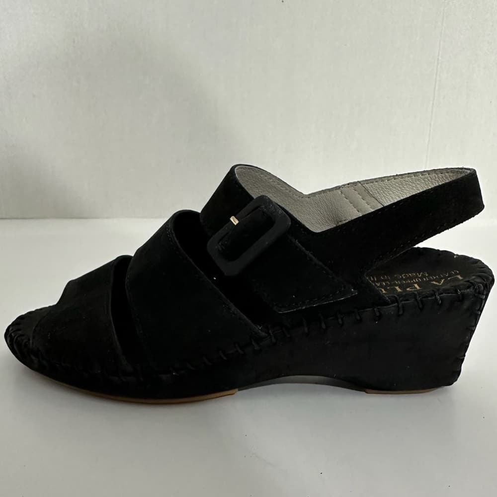 NEW Le Plume Italy Black Leather Strap Open Toe Wedge Sandals IT 37 (US 6.5-7) - Thumbnail 12