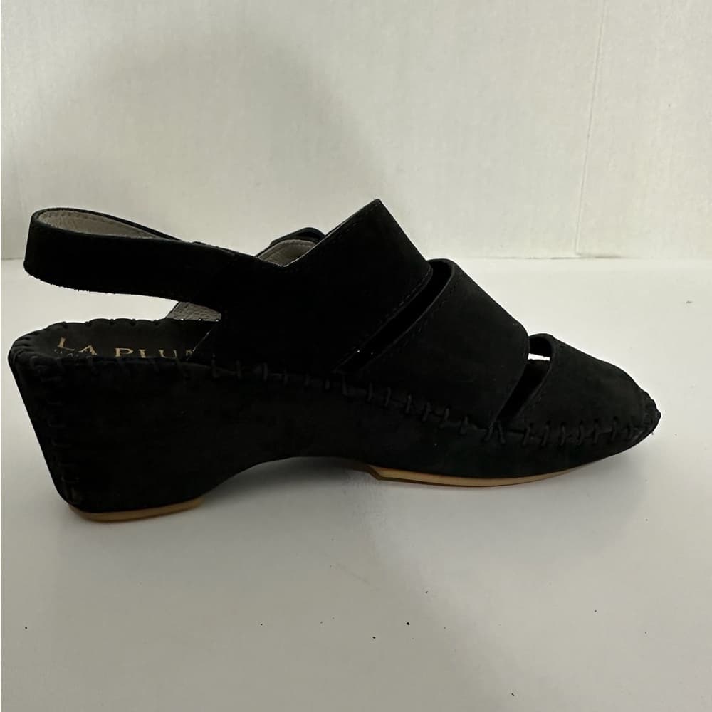 NEW Le Plume Italy Black Leather Strap Open Toe Wedge Sandals IT 37 (US 6.5-7) - Thumbnail 9