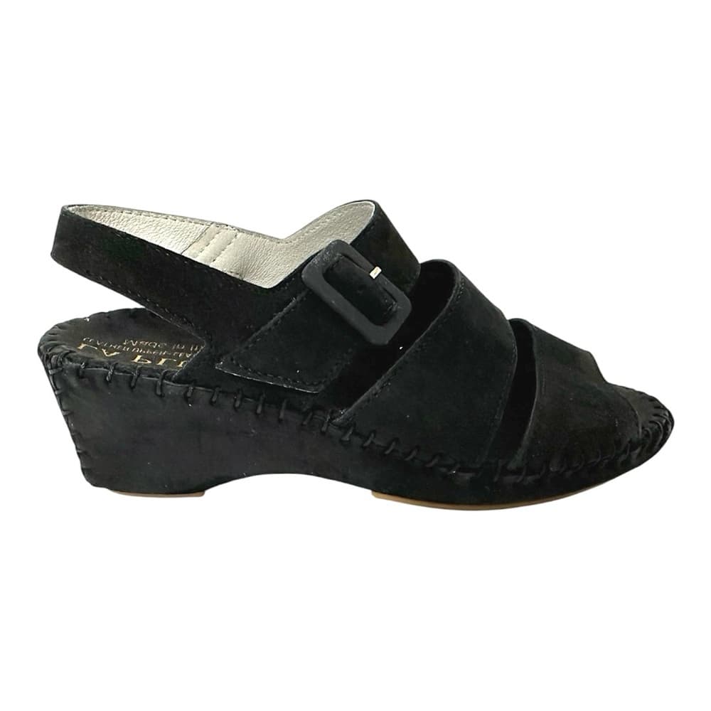NEW Le Plume Italy Black Leather Strap Open Toe Wedge Sandals IT 37 (US 6.5-7) - Thumbnail 16