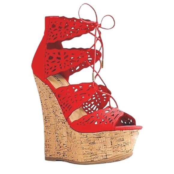 NIB JustFab Red Laser-Cut Cork Wedge Platform Sandals “Amalia” Size 8.5 - Thumbnail 13