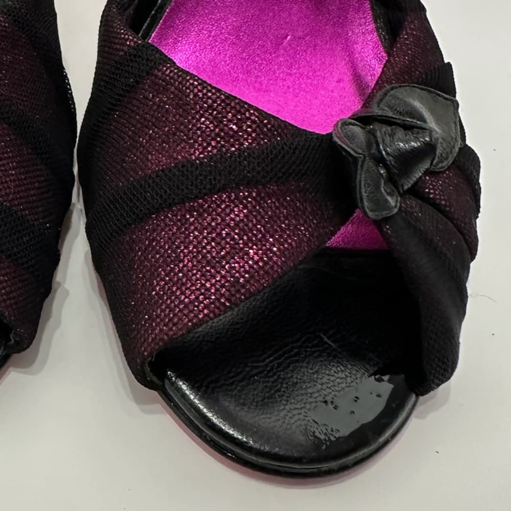 Betsey Johnson Fuchsia Pink Black Mesh Glitter Bow Heels Vintage Y2K Punk Size 8 - Thumbnail 12