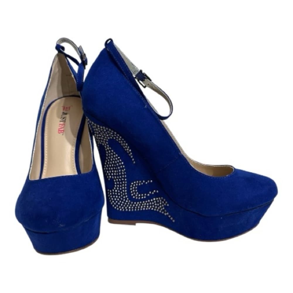 NIB JustFab Raye Cobalt Blue Rhinestone Wedge Heels Y2K Size 8.5 - Thumbnail 10