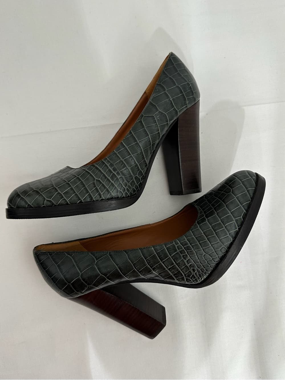 & Other Stories Croc Embossed Platform Block Heel Pumps US 6 Quiet Luxury - Thumbnail 5