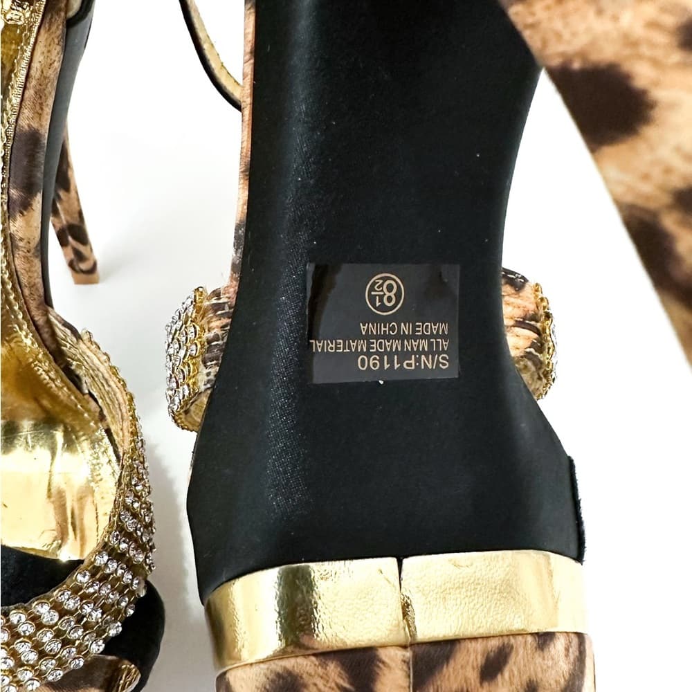 NEW Y2K Italina Leopard Print Rhinestone Platform Stiletto Heels Vintage 8.5 - Thumbnail 5