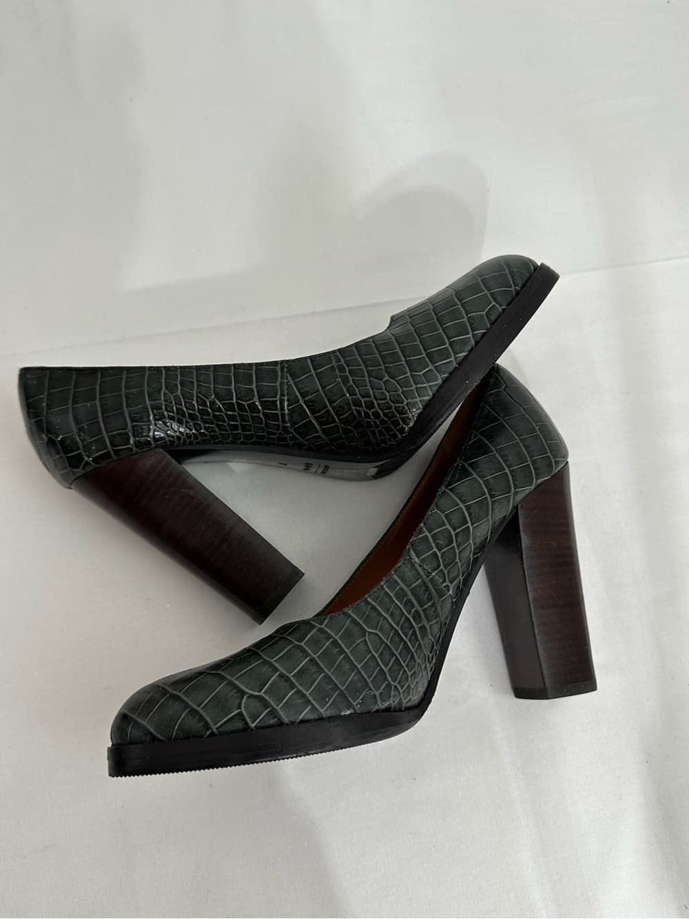 & Other Stories Croc Embossed Platform Block Heel Pumps US 6 Quiet Luxury - Thumbnail 7