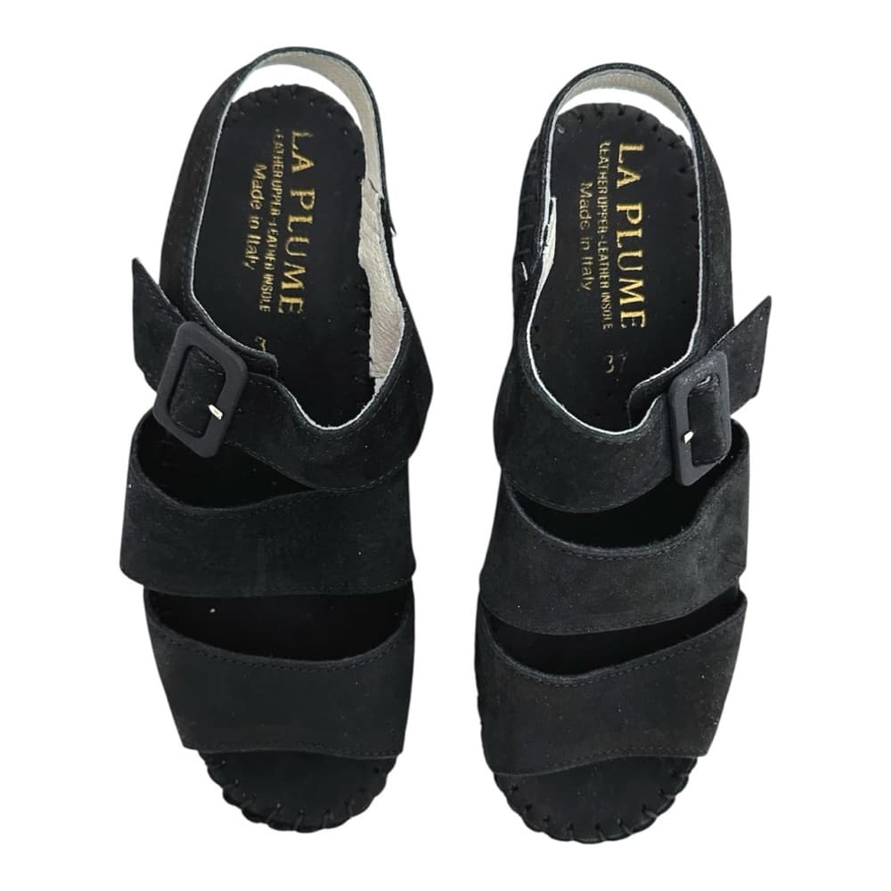 NEW Le Plume Italy Black Leather Strap Open Toe Wedge Sandals IT 37 (US 6.5-7) - Thumbnail 15