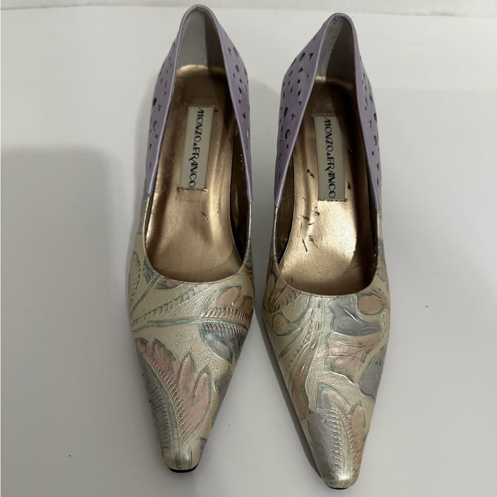 Monzo & Franco Thea Multicolor Floral Embossed Leather Heels Size 7.5 - Thumbnail 5