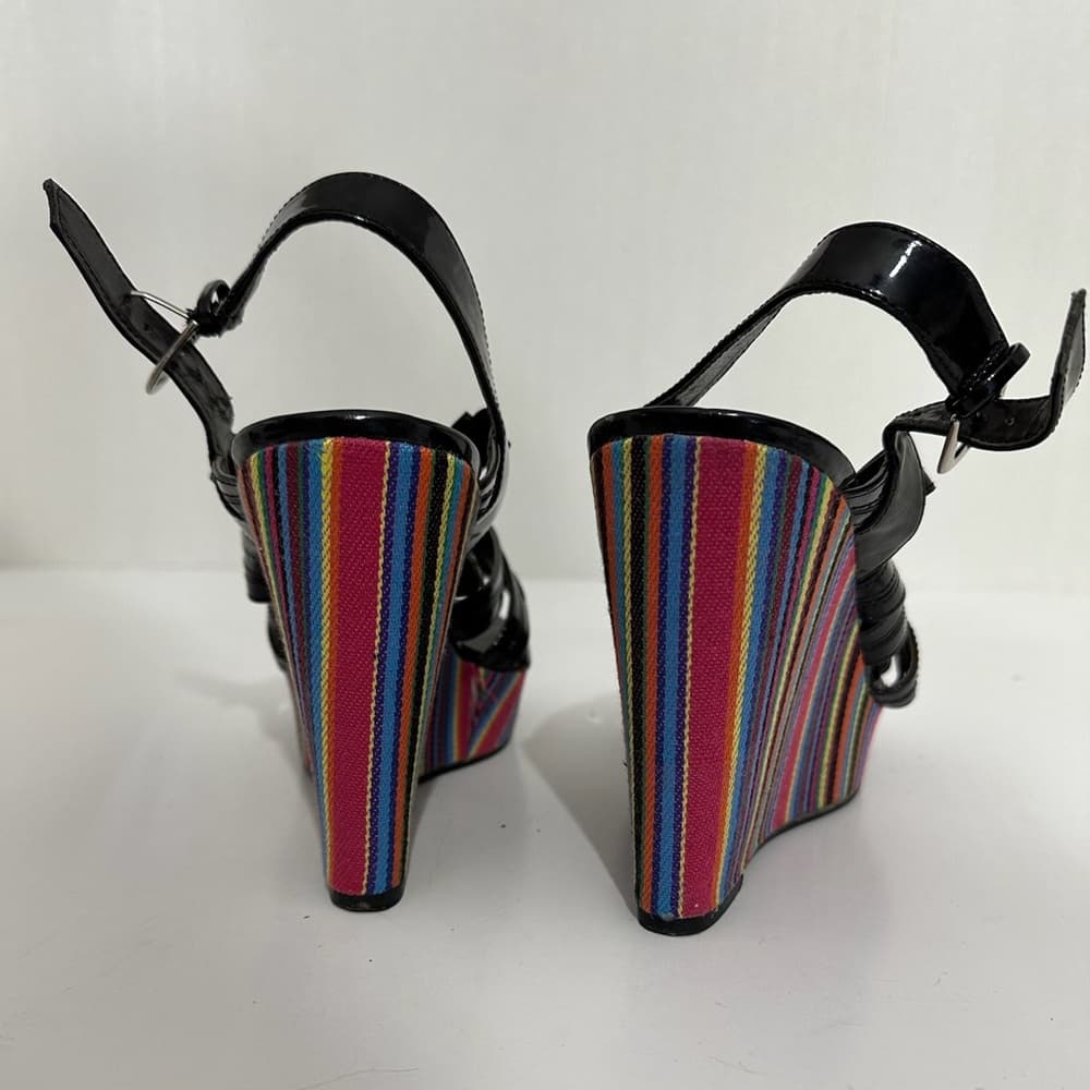 Westies Black with Multicolored Stripe Platform Wedge Sandals Size 9 - Thumbnail 3