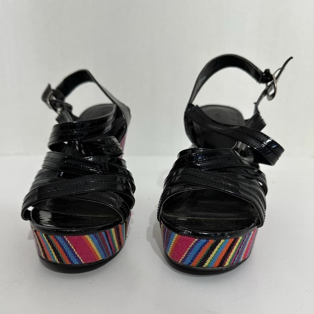 Westies Black with Multicolored Stripe Platform Wedge Sandals Size 9 - Thumbnail 2