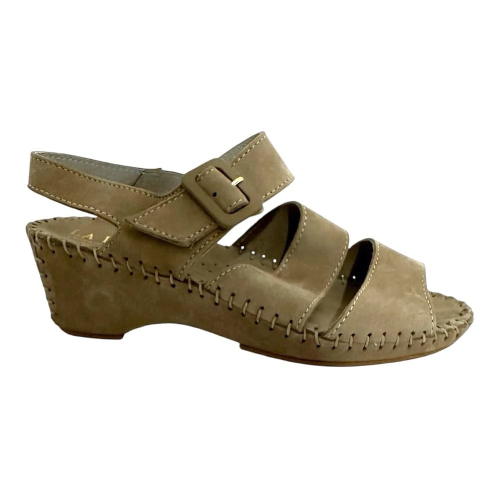 NEW Le Plume Italy Tan Leather Strapped Open Toe Wedge Sandals IT 37 (US 6.5-7) - Thumbnail 11